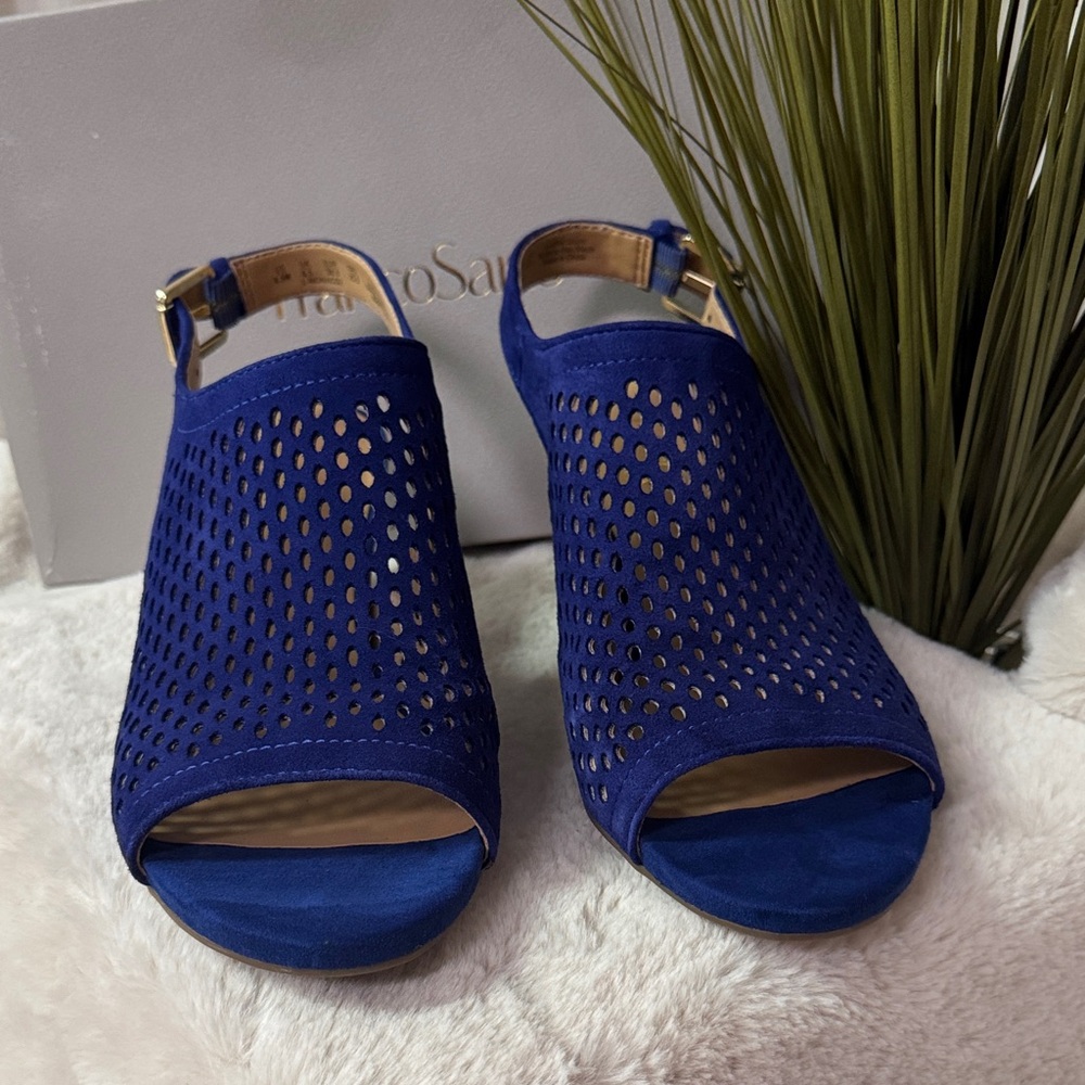 Franco Sarto Peacoat Cobalt Blue Cutout Slingback Heels - Picture 3 of 6